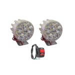 A2D 9 Led Small Round Auxiliary Bike Fog Lamp Light Assembly White Set of 2 with Switch